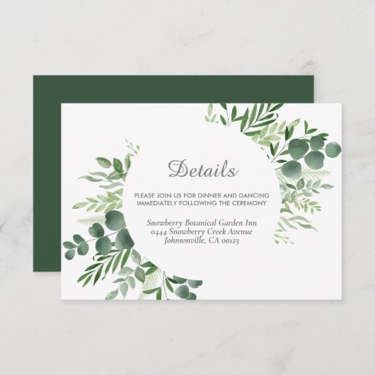 Elegant Eucalyptus Greenery Script Weddenschap Informatiekaartje (Voorkant / Achterkant)