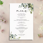 Elegant Eucalyptus Greenery Simple Wedding Menu<br><div class="desc">Deze aanpasbare collectie van het Menu is ontworpen om te coördineren met ons Boho Greenery bruiloft . Deze aanpasbare Sjabloon van het Menu is uitgerust met gemengde groene waterverven bladeren die zijn voorzien van een klastige serif in het zwart,  met een monogram op de achterkant. Overeenkomende objecten beschikbaar: https://bit.ly/3a3h3fv</div>