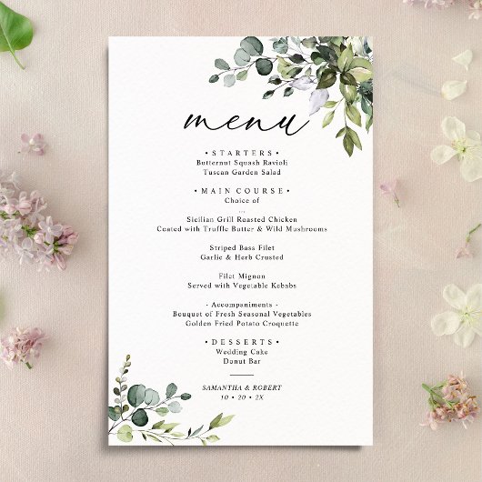 Elegant Eucalyptus Greenery Simple Wedding Menu