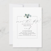 Elegant Eucalyptus Greenery slaat de datum op Aankondiging (Voorkant)