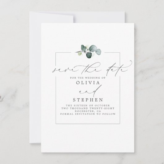 Elegant Eucalyptus Greenery slaat de datum op Aankondiging (Voorkant)