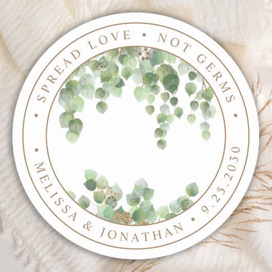 Elegant Eucalyptus Greenery Spread Love Not Germs Ronde Sticker