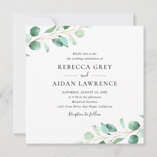Elegant Eucalyptus Greenery Square Wedding Kaart (Voorkant)