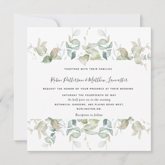 Elegant Eucalyptus Greenery, Square Wedding Kaart (Voorkant)