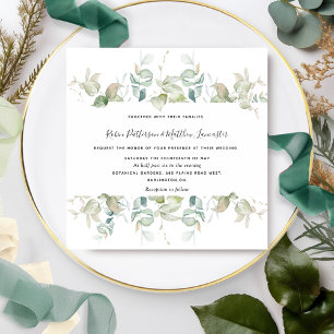 Elegant Eucalyptus Greenery, Square Wedding Kaart