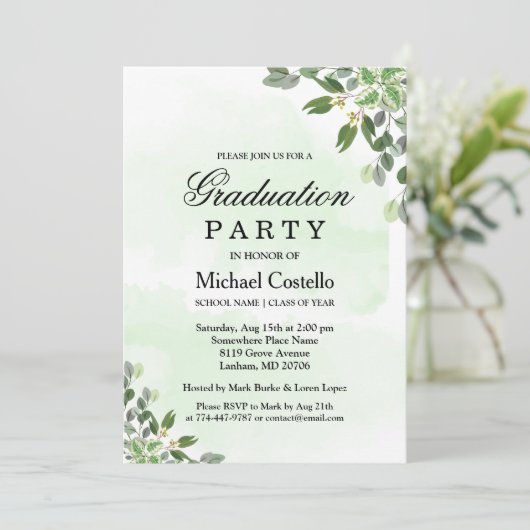  Elegant Eucalyptus Greenery Succulent Afstuderen  Kaart (Staand voorkant)