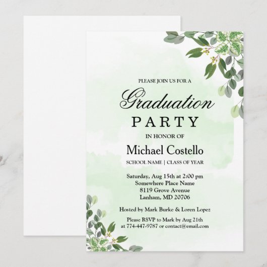 Elegant Eucalyptus Greenery Succulent Afstuderen Kaart (Voorkant / Achterkant)