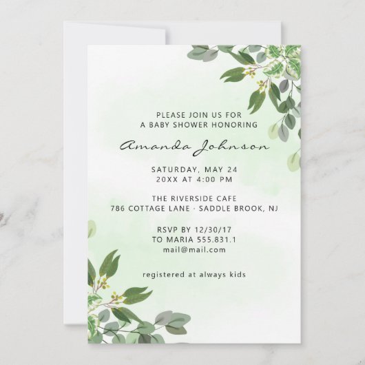 Elegant Eucalyptus Greenery Succulent Baby shower Kaart (Voorkant)