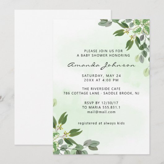 Elegant Eucalyptus Greenery Succulent Baby shower Kaart (Voorkant / Achterkant)
