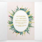 Elegant Eucalyptus Greenery Succulents Wedding Tri Drieluik Uitnodiging (Binnenkant midden)