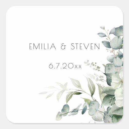 Elegant Eucalyptus Greenery Vierkante Sticker (Voorkant)