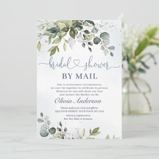 Elegant Eucalyptus Greenery virtuele Shower per ma Kaart (Staand voorkant)