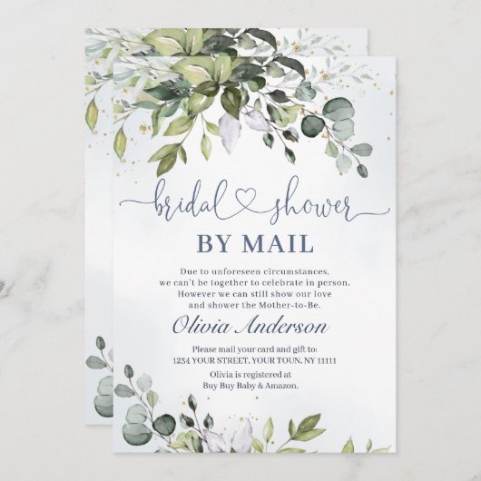 Elegant Eucalyptus Greenery virtuele Shower per ma Kaart (Voorkant / Achterkant)