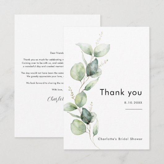 Elegant Eucalyptus Greenery Vrijgezellenfeest Bedankkaart (Voorkant / Achterkant)