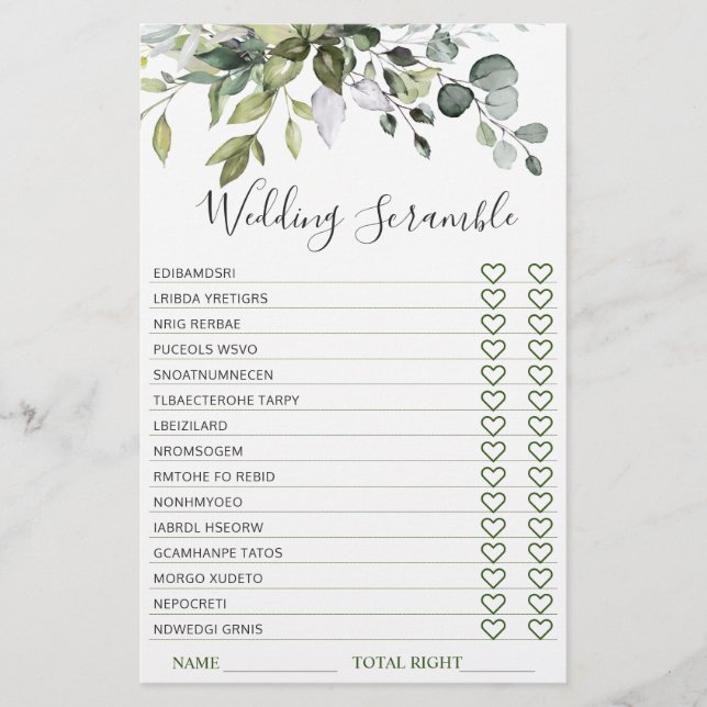 Elegant Eucalyptus Greenery Vrijgezellenfeest Game (Voorkant)