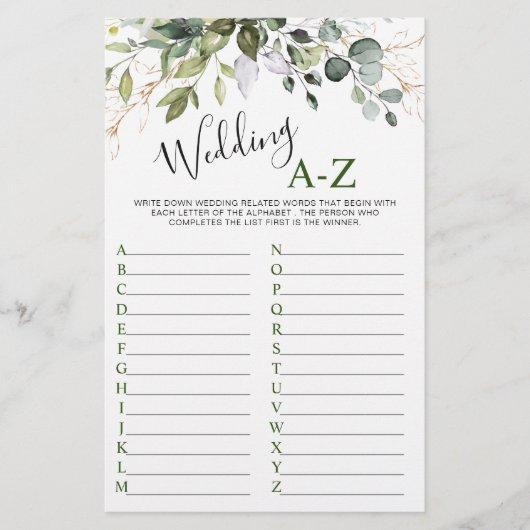 Elegant Eucalyptus Greenery Vrijgezellenfeest Game (Voorkant)