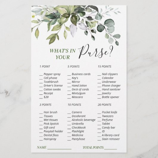 Elegant Eucalyptus Greenery Vrijgezellenfeest Game (Voorkant)
