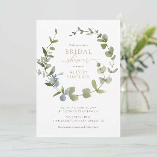 Elegant Eucalyptus Greenery Vrijgezellenfeest Invi Kaart (Staand voorkant)