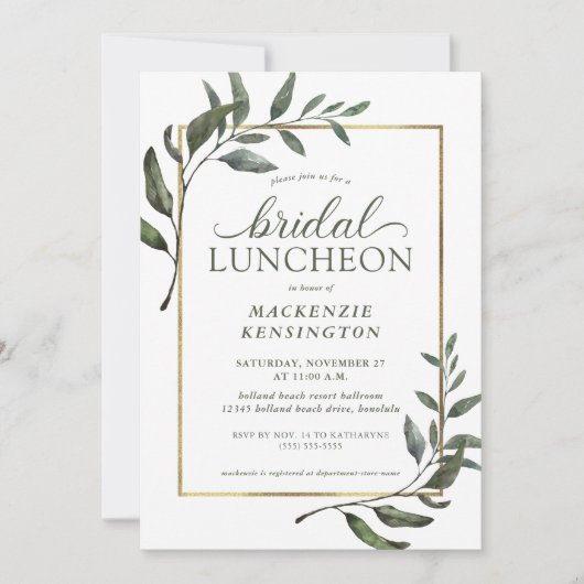 Elegant Eucalyptus Greenery Vrijgezellenfeest Lunc Kaart (Voorkant)