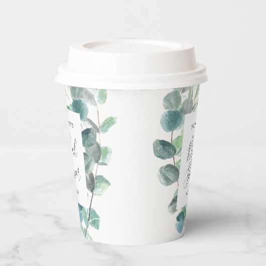 Elegant Eucalyptus Greenery Vrijgezellenfeest Name Papieren Bekers (Links)