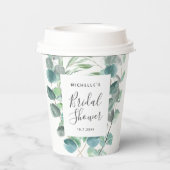Elegant Eucalyptus Greenery Vrijgezellenfeest Name Papieren Bekers (Achterkant)