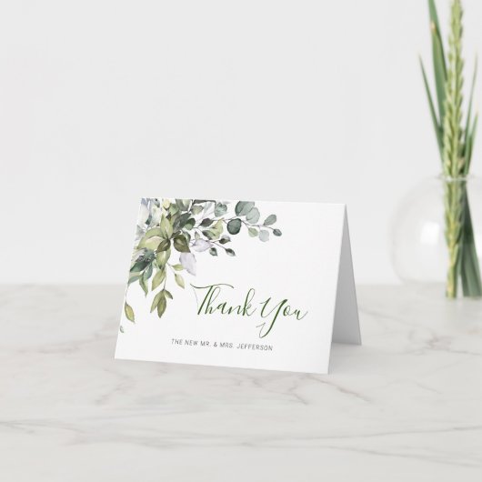 Elegant Eucalyptus Greenery Waterverf Wedding Bedankkaart (Voorkant)