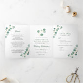 Elegant Eucalyptus Greenery Waterverf Wedding Drieluik Uitnodiging (Binnen)