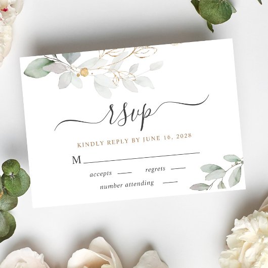 Elegant Eucalyptus Greenery Waterverf Wedding RSVP Kaartje