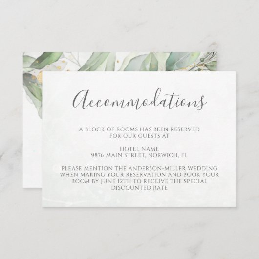 Elegant Eucalyptus Greenery Wedding Accommodatie Informatiekaartje (Voorkant / Achterkant)