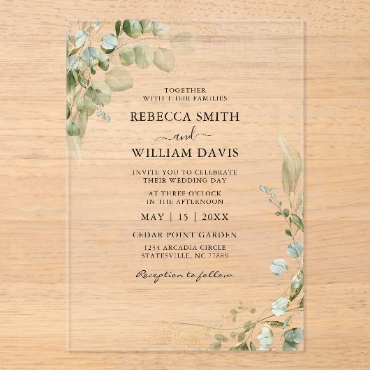 Elegant Eucalyptus Greenery Wedding Acryl Uitnodigingen (Voorkant)