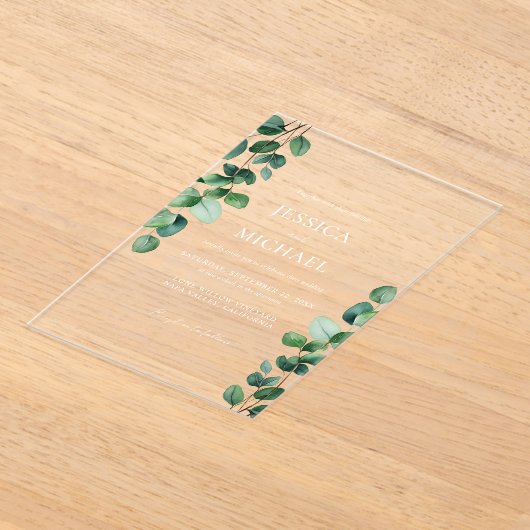Elegant Eucalyptus Greenery Wedding Acryl Uitnodigingen (Laagn)