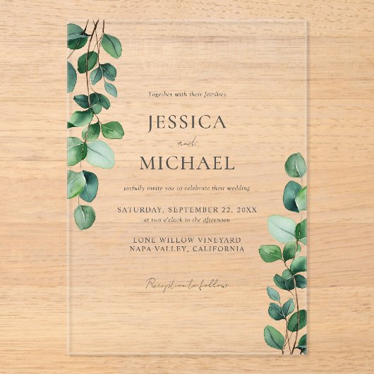 Elegant Eucalyptus Greenery Wedding Acryl Uitnodigingen (Voorkant)