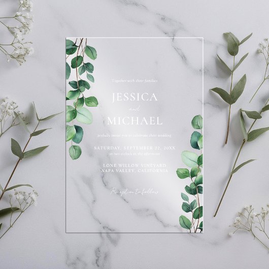 Elegant Eucalyptus Greenery Wedding Acryl Uitnodigingen