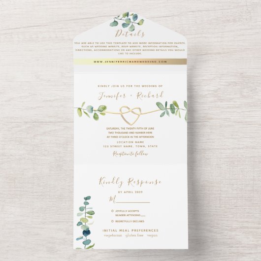 Elegant Eucalyptus Greenery Wedding All In One Uitnodiging (Binnen)