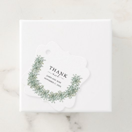 Elegant Eucalyptus Greenery Wedding Bedankjes Labels (In situ)