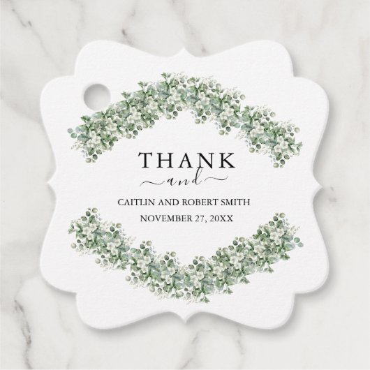 Elegant Eucalyptus Greenery Wedding Bedankjes Labels (Voorkant)
