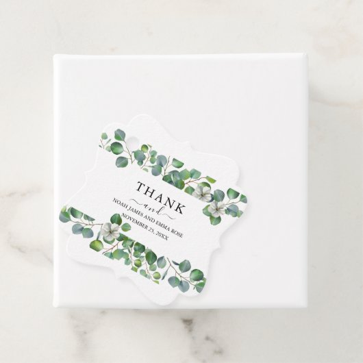 Elegant Eucalyptus Greenery Wedding Bedankjes Labels (In situ)