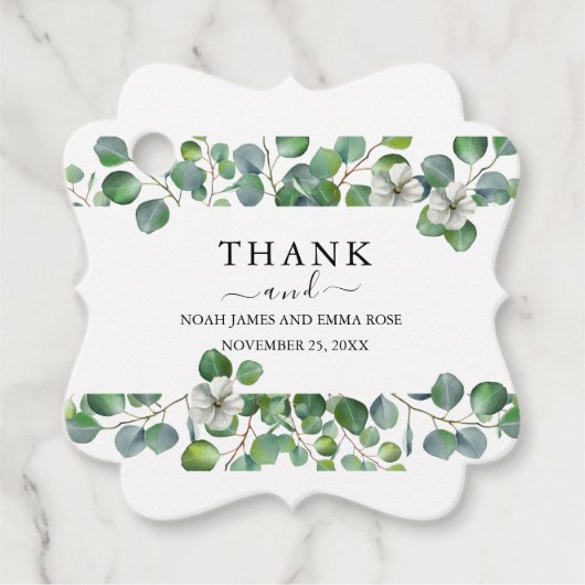 Elegant Eucalyptus Greenery Wedding Bedankjes Labels (Voorkant)