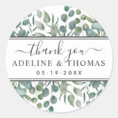 Elegant Eucalyptus Greenery Wedding Bedankt Ronde Sticker (Voorkant)