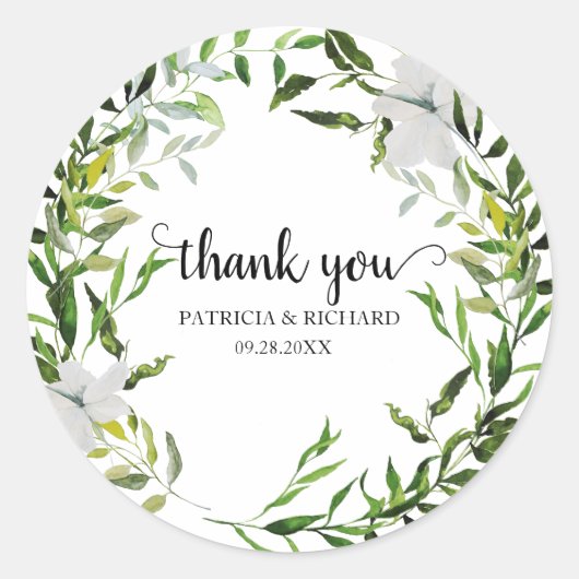 Elegant Eucalyptus Greenery Wedding Bedankt Ronde Sticker (Voorkant)