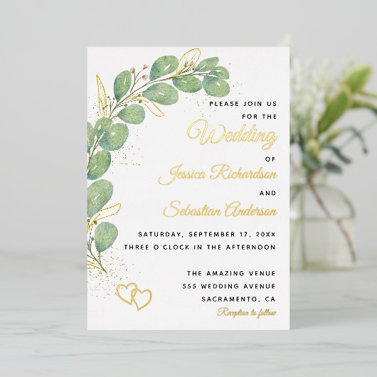 Elegant Eucalyptus Greenery Wedding Folie Uitnodiging (Staand Voorkant)