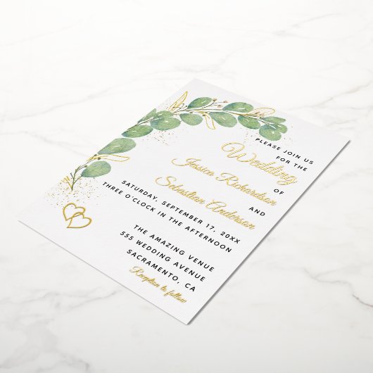 Elegant Eucalyptus Greenery Wedding Folie Uitnodiging (Gedraaid)