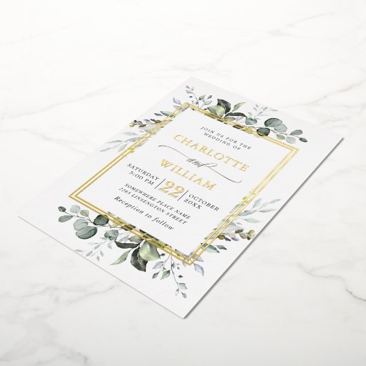 Elegant Eucalyptus Greenery Wedding Gold Foil Invi Folie Uitnodiging (Gedraaid)