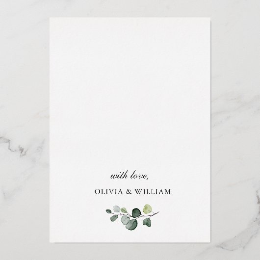 Elegant Eucalyptus Greenery Wedding Gold Foil Invi Folie Uitnodiging (Achterkant)