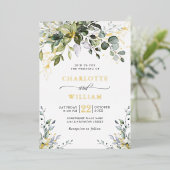 Elegant Eucalyptus Greenery Wedding Gold Folie Uitnodiging (Staand Voorkant)
