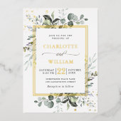 Elegant Eucalyptus Greenery Wedding Gold Folie Uitnodiging (Voorkant)