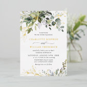 Elegant Eucalyptus Greenery Wedding Gold Folie Uitnodiging (Staand Voorkant)