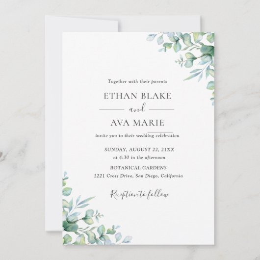 Elegant Eucalyptus Greenery Wedding Invitation Kaart (Achterkant)