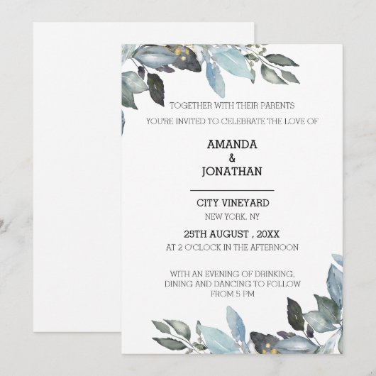 Elegant Eucalyptus Greenery Wedding Invitation Kaart (Voorkant / Achterkant)