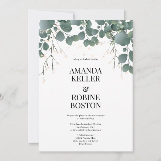 Elegant Eucalyptus Greenery Wedding Invitation Kaart (Voorkant)